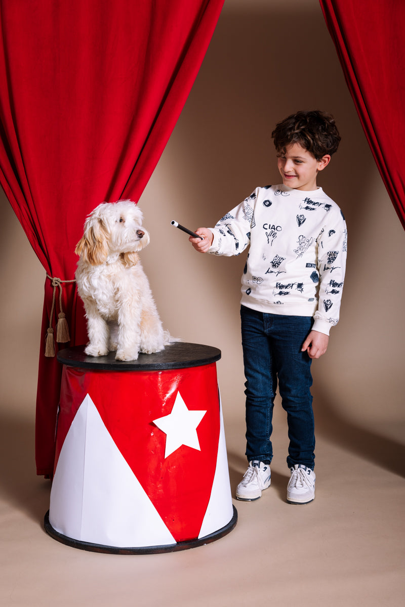 Sweater wit met all over print | AOP White Sketch