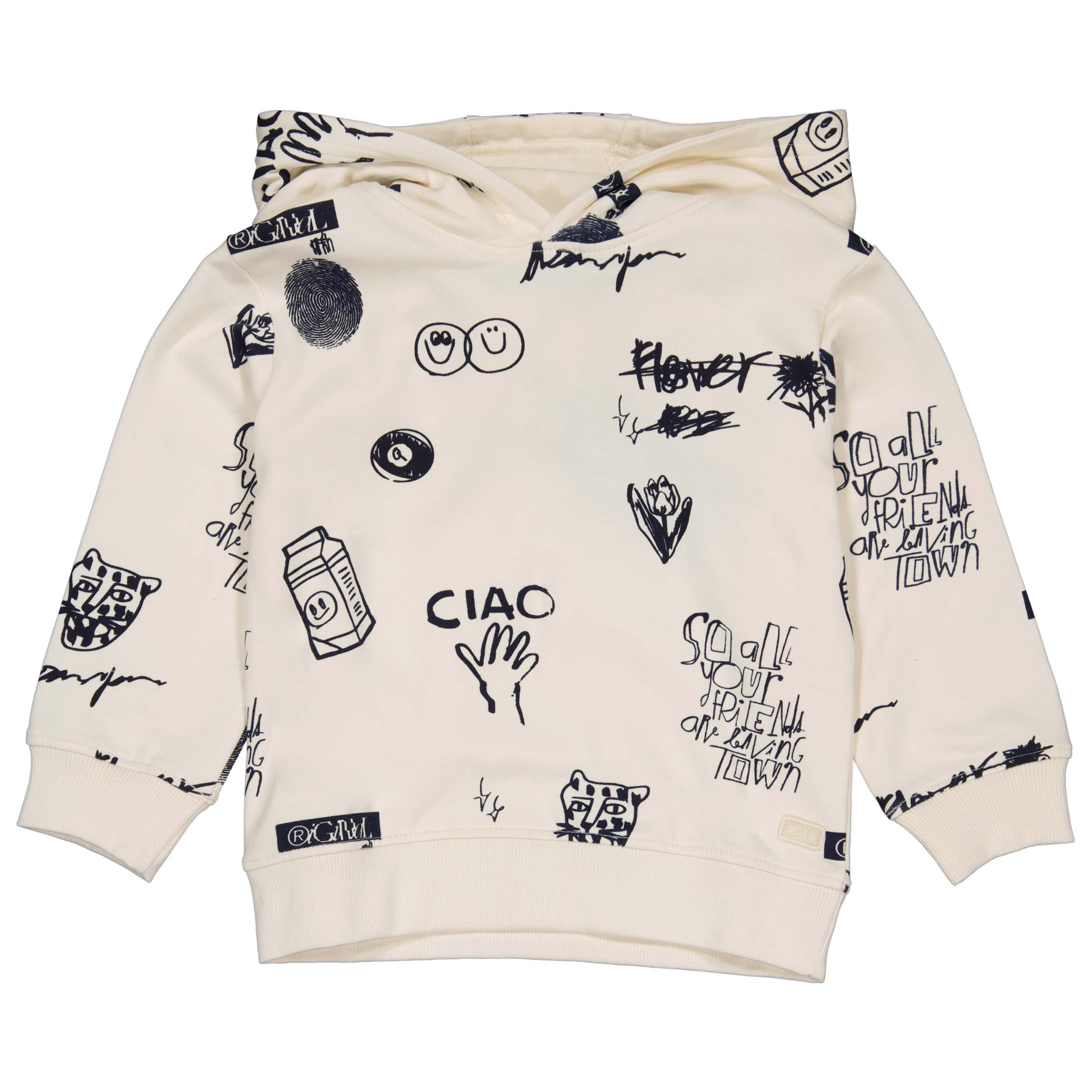 Hooded sweater met allover print | AOP White Sketch