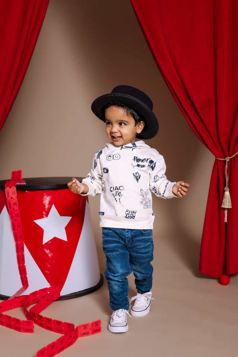 Hooded sweater met allover print | AOP White Sketch