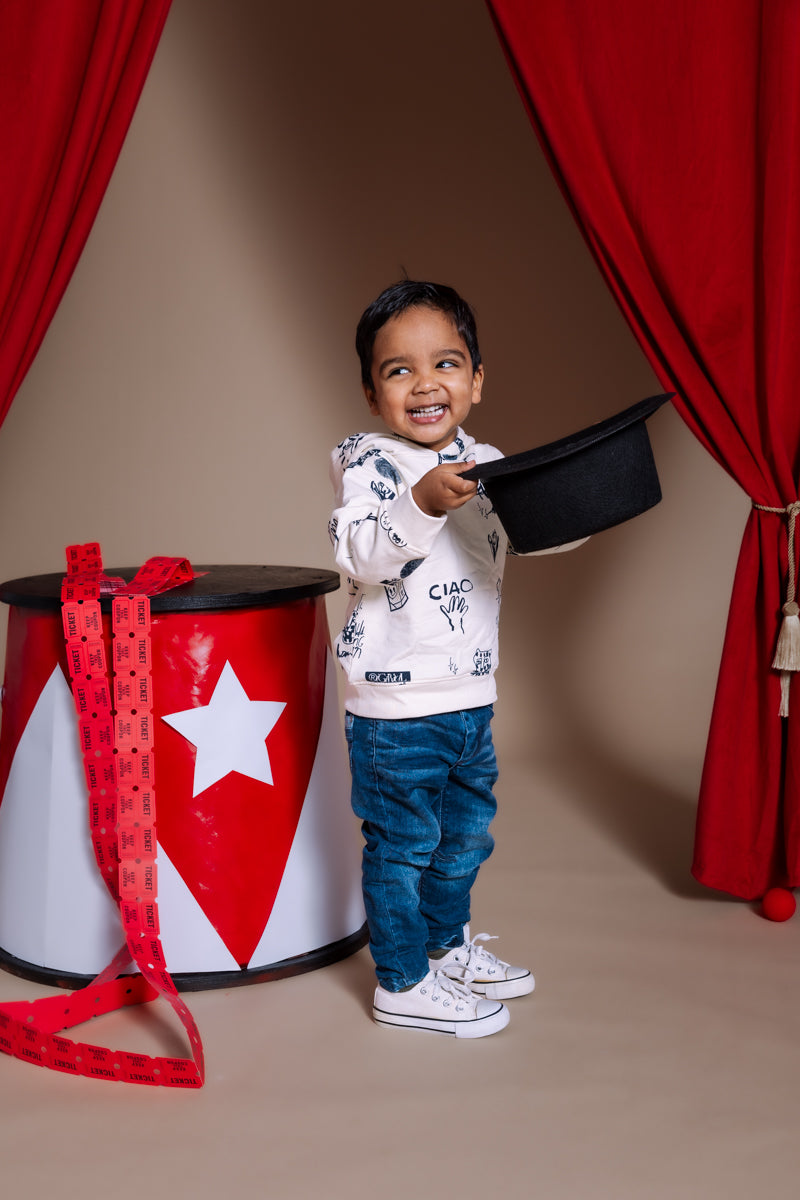 Hooded sweater met allover print | AOP White Sketch