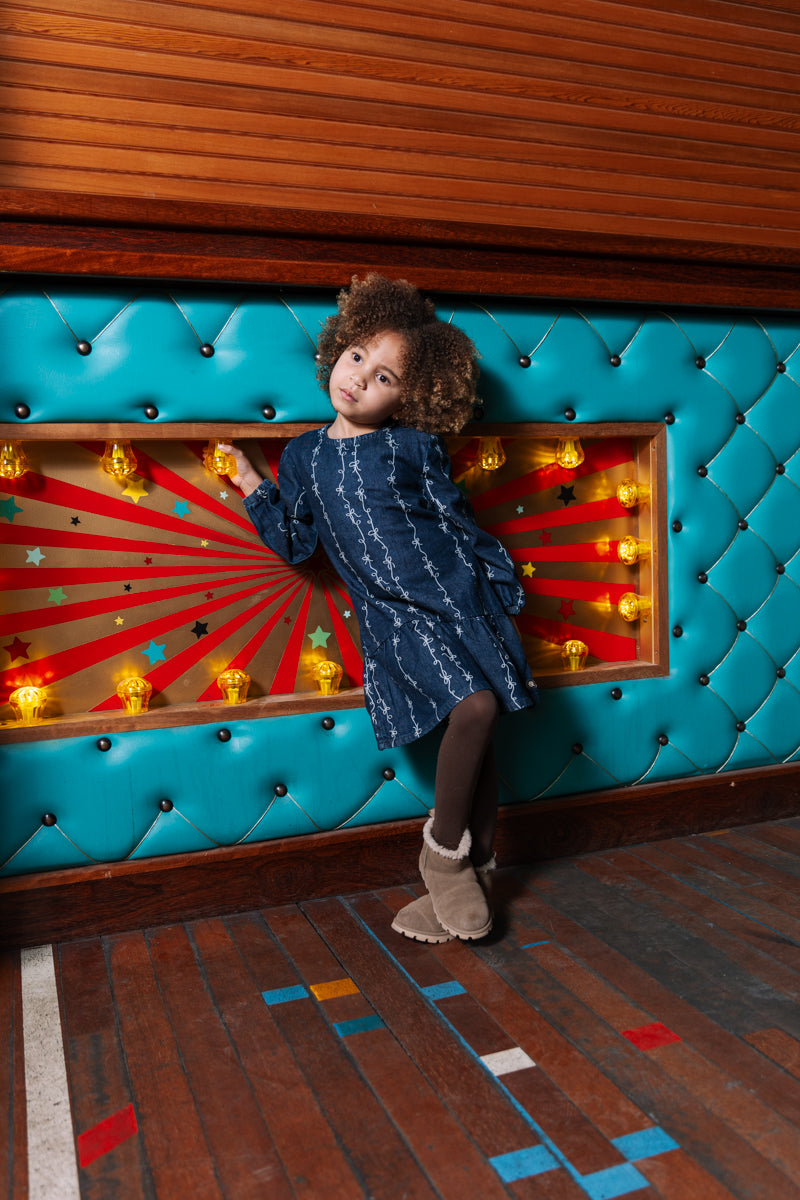 Jurk denim | AOP White Sketch